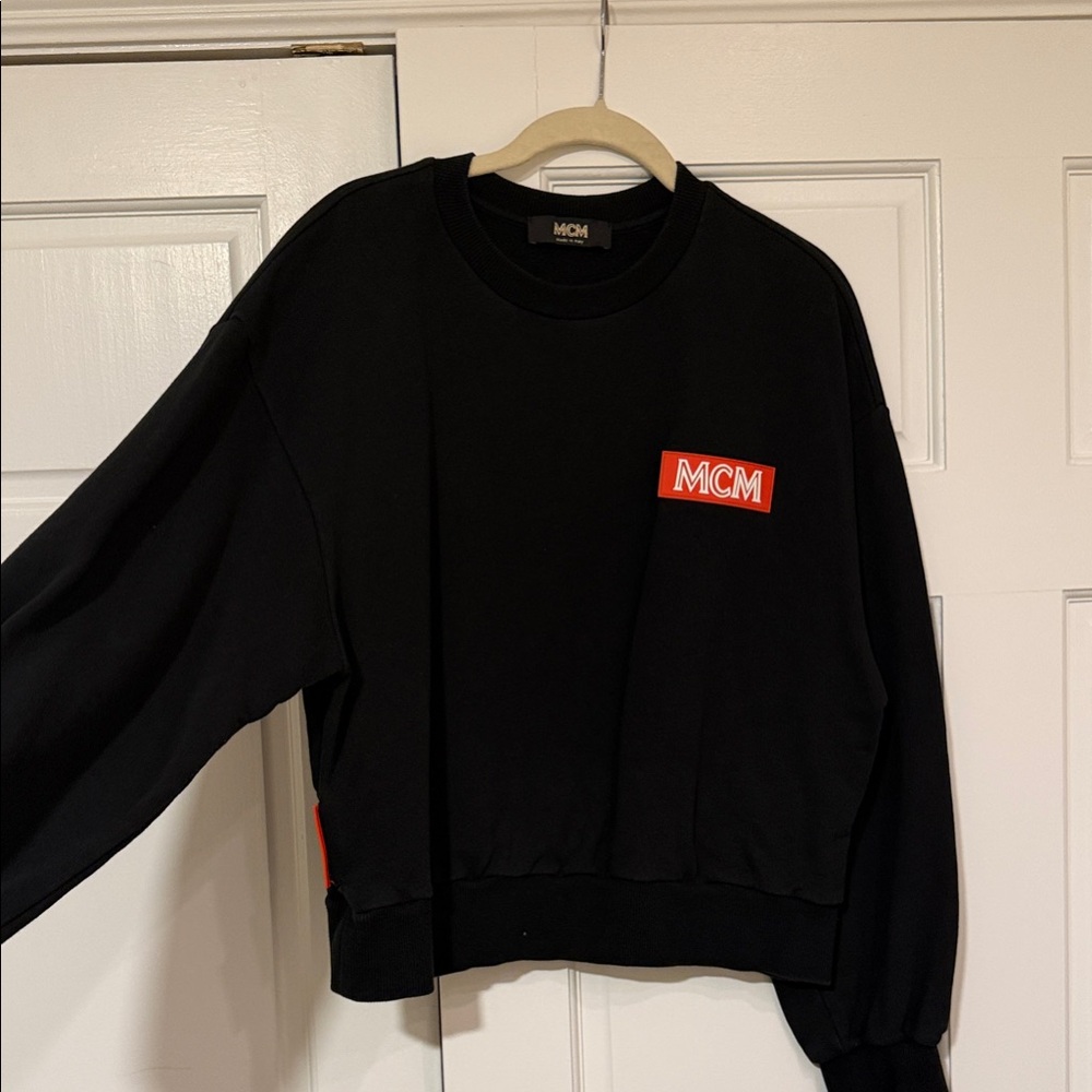 MCM Black Crewneck with Red Logo Patch